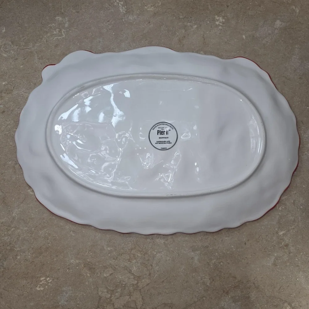 Pier 1 Imports Snowman Christmas Turkey Cookie Serving Platter Large Ceramic